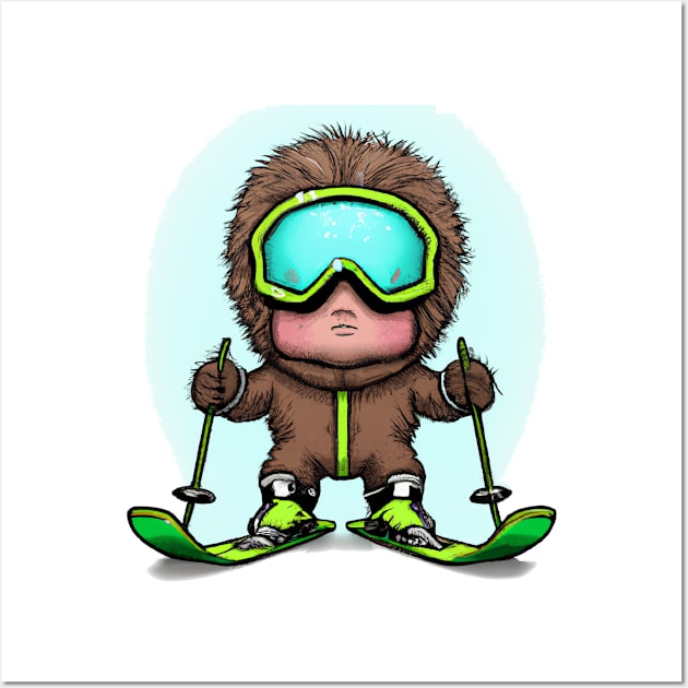 Cute Skiing Chibi Baby Wearing a Fur Suit Wall Art by ShirtStories